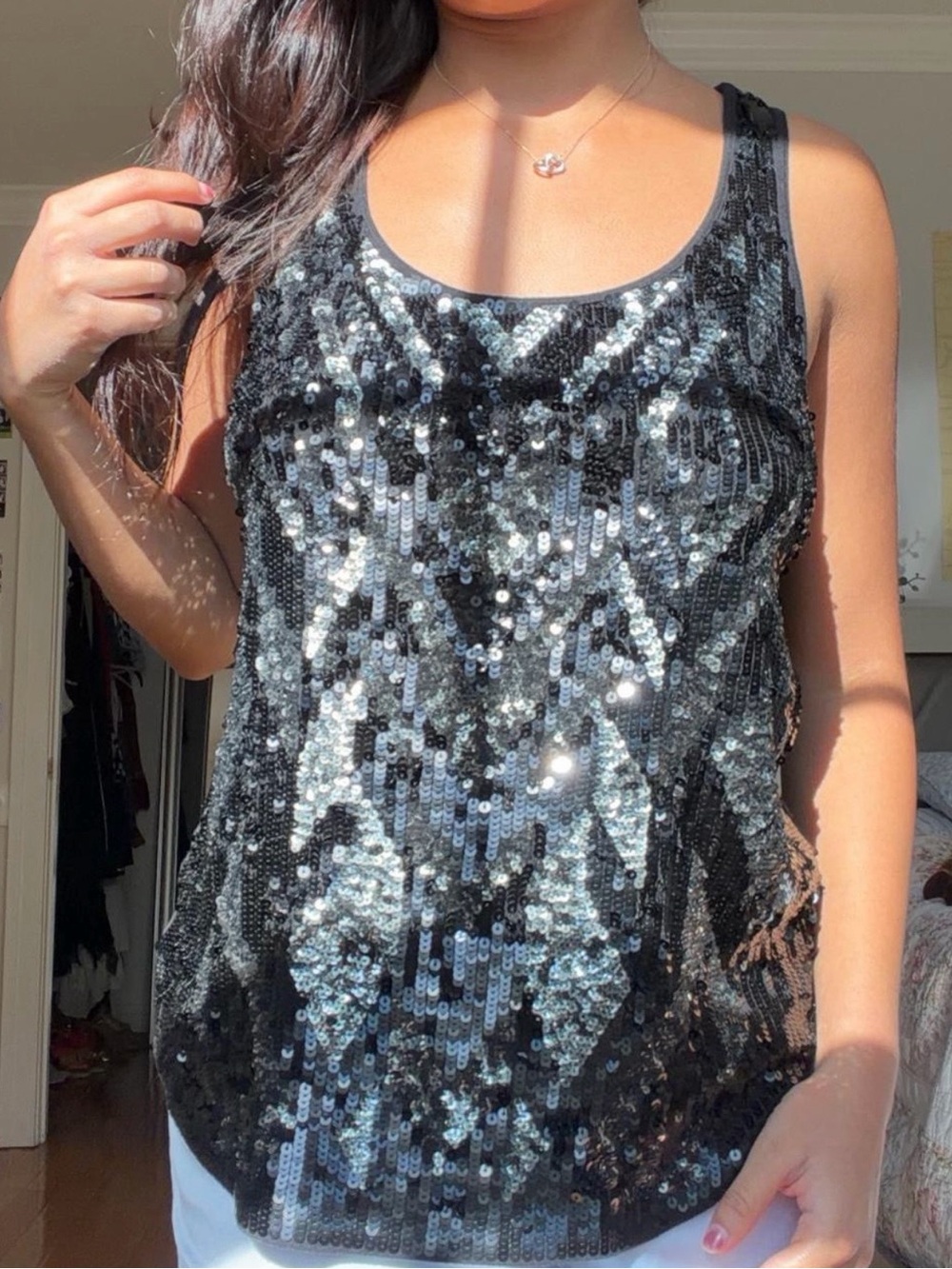 Express Black Sequin Tank Top